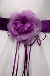 White Ball Gown Sleeveless Long Flower Girl Dress With Purple Flowers Sash F064