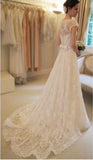 Cap Sleeve Lace Wedding Dress,Long Bridal Dress With Court Train,Ivory Beach Wedding Dress,N143