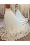 Elegant Beading Lace Long Sleeve Sheer Neck Ball Gown Wedding Dress N1796