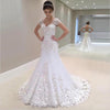 White Appliqued Cap Sleeveless Backless Wedding Dress,Sheath Sweep Train Bridal Dress,N177