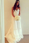 Boho Sweetheart Lace Appliques A Line Ivory Wedding Dress, Beach Wedding Dress N2087