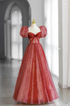 Red A Line Sweetheart Neck Tulle Formal Evening Dress Long Prom Dress