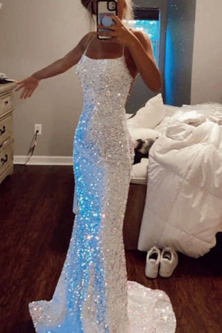Sequin Glitter Mermaid Sparkly Long Backless Evening Gown Party Dress Prom Dress