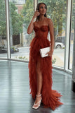 Sweetheart Tulle Long Formal Evening Dress With Split Tiered Prom Dress