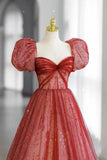 Red A Line Sweetheart Neck Tulle Formal Evening Dress Long Prom Dress