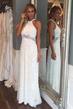 Elegant Sleeveless Jewel Beach Long Wedding Dress Prom Dress
