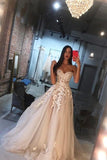Elegant A Line Sweetheart Ivory Tulle Lace Applique Long Wedding Dress Prom Dress