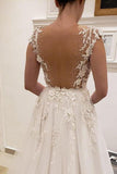Simple A Line V Neck Tulle Lace Illusion Back Wedding Dresse Bridal Dress N1792