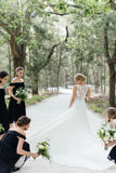 Chic Sleeveless Long Wedding Dress With Lace Appliques, Long Train Beach Wedding Dress N2550