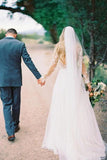 Chic A-line Long Sleeve Lace See Through Wedding Dress Backless Country Wedding Dress N2525