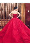 Ball Gown Red Sweetheart Tulle Prom Dress With Appliques Puffy Quinceanera Dress N2079