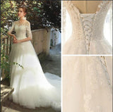 Romantic 3/4 Sleeves Lace Appliqued Wedding Dress