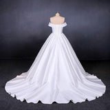 Puffy Off the Shoulder Satin Wedding Dress, Ball Gown Long Bridal Dress With Long Train N2286