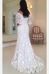 White Off the Shoulder Lace Wedding Dress Half Sleeves Sweep Train Lace Bridal Dress N1120
