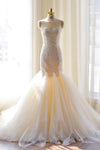 Gorgeous Ivory Sweetheart Tulle Mermaid Lace-Appliques Wedding Dress,Strapless Bridal Dress,N341
