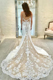 Ivory Mermaid Satin Spaghetti Strap Gorgeous Lace Vintage Wedding Dress N1777