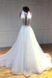 Simple Halter Long Train Tulle Wedding Dresses, A Line Sleeveless Bridal Dresses N2653