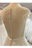 A Line Vintage Cap Sleeves Beaded Sashes Lace Wedding Dress Long Bridal Dress N831