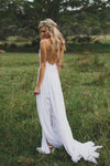 Simple Boho Spaghetti Straps Wedding Dress Cheap Long Lace Beach Wedding Gown N960
