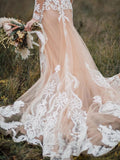 Elegant Long Sleeves Boho Wedding Dress With Lace Appliques N2527