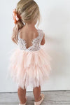 Adorable A-line Knee length Pink Tulle Flower Girl Dress with Lace Top,Backless Party Dress,F010