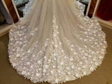 Gorgeous Sleeveless Ball Gown Appliques Flowers Court Train Wedding Dress N487