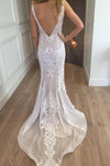 Sexy Mermaid Lace Beach Wedding Dress, Boho Backless Long Wedding Gown N2595