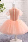 Cute Peach Short Flower Girl Dress For Weddings High Neck Short Sleeves Dress F062