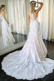 Mermaid Round Neck Sleeveless Lace Wedding Dress With Appliques N2496