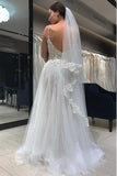 Spaghetti Strap Long Tulle Prom Dress with Lace Simple Backless Beach Wedding Dress N1176
