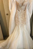 Mermaid Gorgeous Strapless Tulle Wedding Dress Long Bridal Dress With Appliques N1791