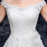 A Line Off the Shoulder Tulle Wedding Dress With Lace Appliques Long Bridal Dress N2293