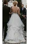 Charming Lace Ruffles Tulle Puffy Spaghetti Strap Beach Wedding Dress N1773