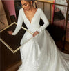 A Line Long Sleeves V Neck Beach Wedding Dress, Elegant Long Bridal Dress N2552