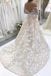 A Line Lace See Through Tulle Neckline Long Sleeves Wedding Dress N1116