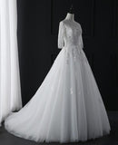 Romantic 3/4 Sleeves Lace Appliqued Wedding Dress