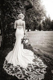 Botanical Sweetheart Wedding Dress With Long Train, Mermaid Bridal Dress With Lace N2556