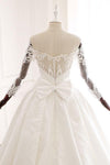 Ball Gown Long Sleeves Wedding Dress With Lace Appliques, Satin Bridal Gown N2582