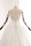 Ball Gown Long Sleeves Wedding Dress With Lace Appliques, Satin Bridal Gown N2582