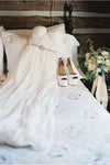 Simple Off the Shoulder Beach Wedding Dress With Beading Waist, Ivory Wedding Dress N1330
