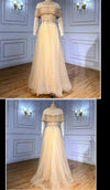 Beading Chic Sheer Neck A-Line Evening Dress Tulle Long Prom Dress