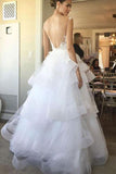 Charming Ivory U Neck Appliques Tulle Wedding Dress,Sleeveless Layers Bridal Dress,N685