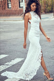 Sexy Mermaid Jewel Lace Backless Wedding Dress With Court Train,Beach Wedding Dress N339