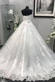 Ivory Strapless Lace Appliques Crystal Beaded Sash Tulle Wedding Dress Ball Gowns N872