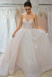 Ivory Sequined Sweetheart Prom Dress, Sparkly Floor Length Wedding Dresses