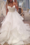 A Line Ivory Sweetheart Strapless Layered Tulle Long Beach Wedding Dress,N625