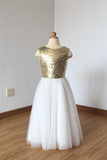 Ivory A Line Floor Length Tulle Flower Girl Dress With Gold Sequins