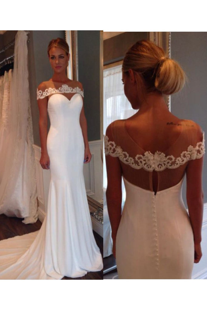 Unique Sheer Neck Mermaid Wedding Dress With Lace Prom Dress N941