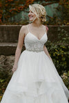Charming Lace Ruffles Tulle Puffy Spaghetti Strap Beach Wedding Dress N1773