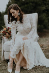 Vintage Long Sleeves Lace Wedding Dress Backless Rustic Lace Wedding Dress N2262